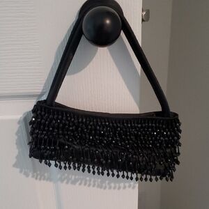 Black Beaded Evening Clutch with Top Handle